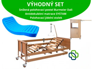 VÝHODNÝ SET: Snížená polohovací postel BURMEIER DALI | Zdravotní matrace | Polohovací stolek - Image 1